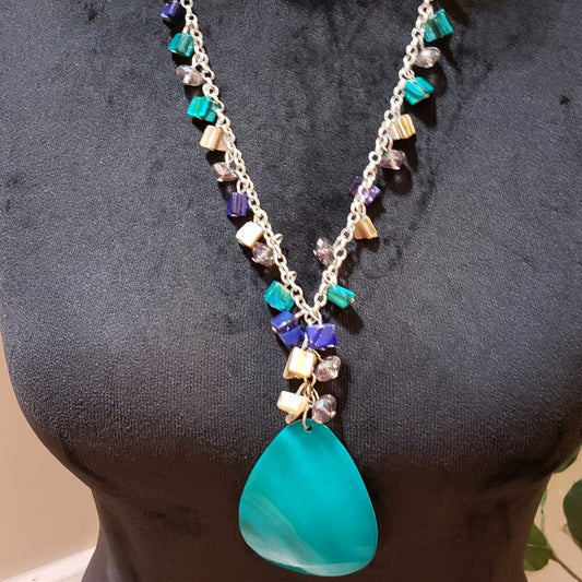 Women's Silver Tone Multicolor Enamel Turquoise Shell Pendant Necklace Lobster