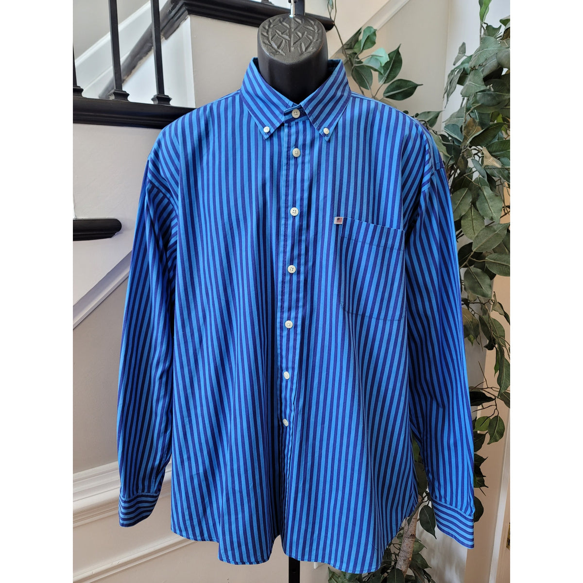 Ralph Lauren Jeans Co. Striped Button Down Shirt Men's Size XL Blue 100% Cotton