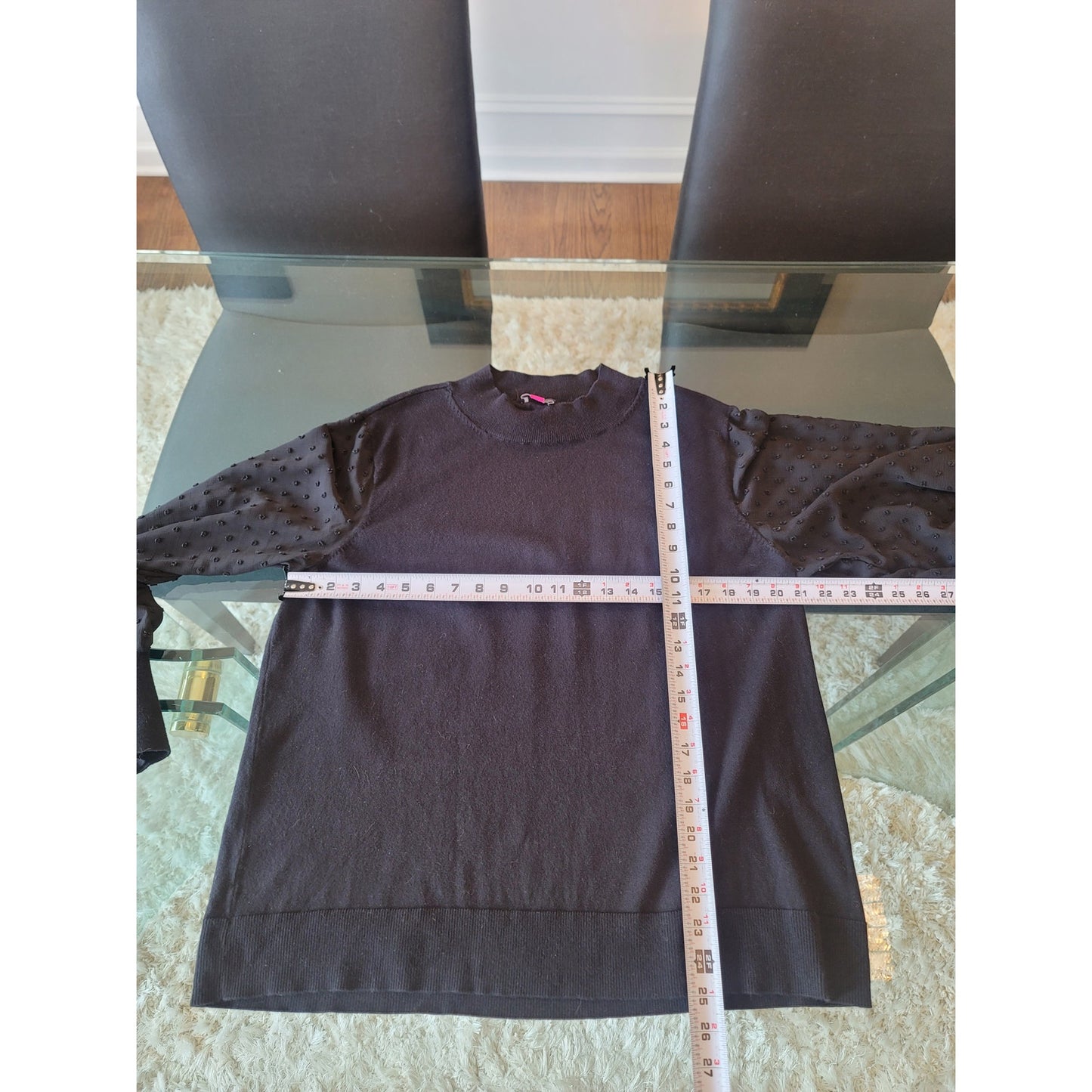 Vince Camuto Sweater Women's XXL Black Sheer Sleeve Textured Dot Knit Pullover