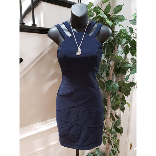 Emerald Sundae Women's Navy Back Zip V Neck Sleeveless Mini Bandage Dress Medium