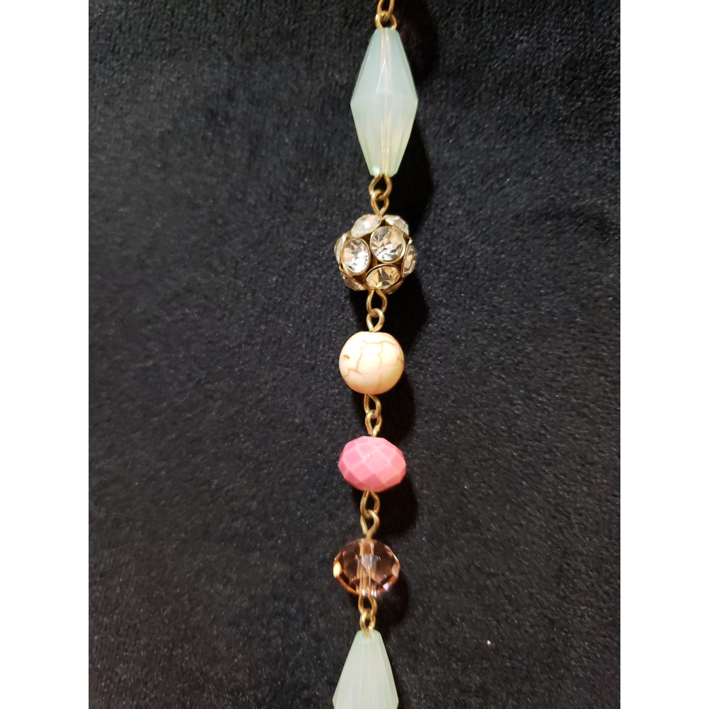 Womens Gold Tone Multi Stone Acrylic Glass Beads Linked Long Necklace w/ Lobster