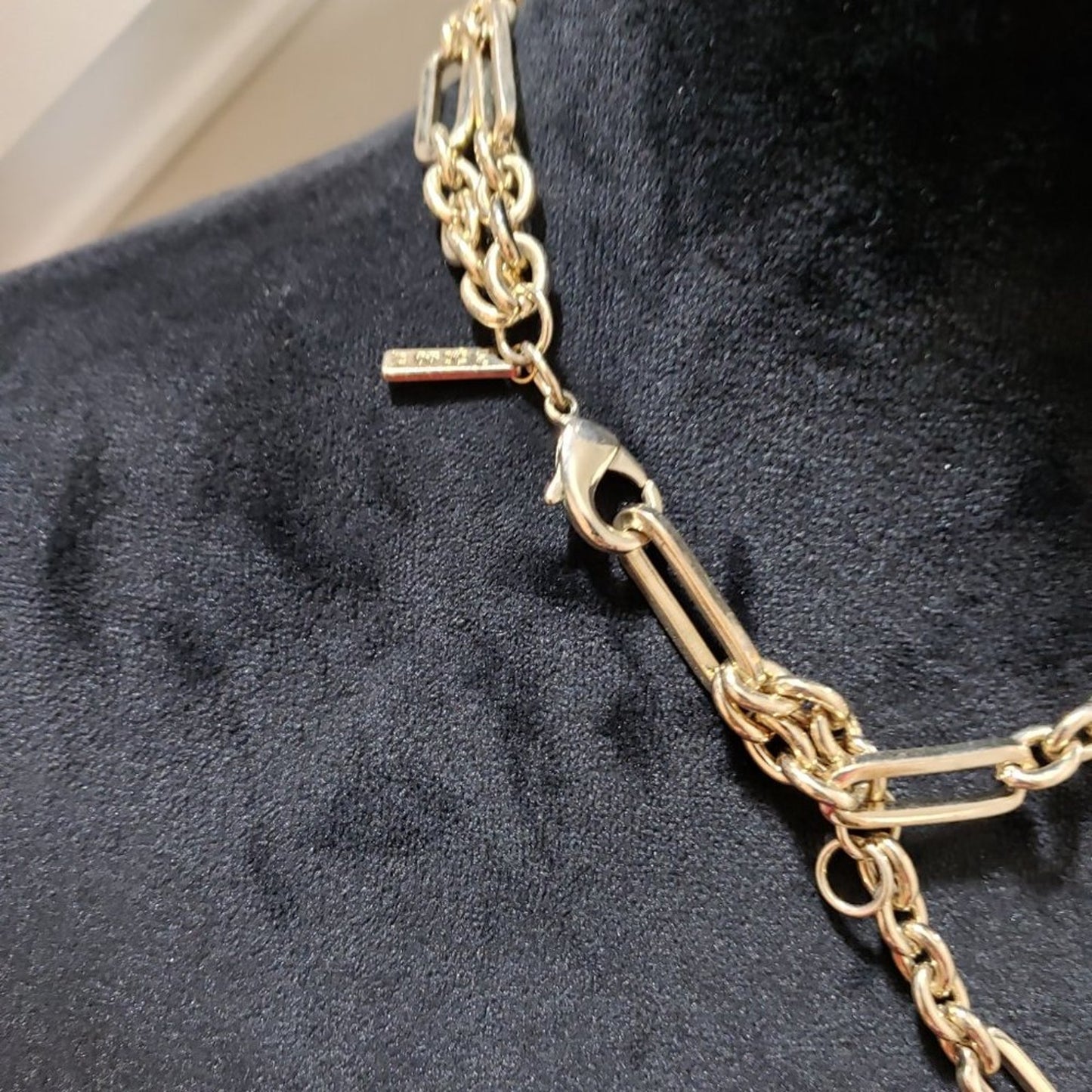 Womens Gold Tone Bugle Link Purple Glass Bead Collar Necklace with Lobster Clasp