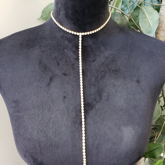Womens Fashion Rhinestone Chain Long Tassel Choker Necklace with Lobster Clasp