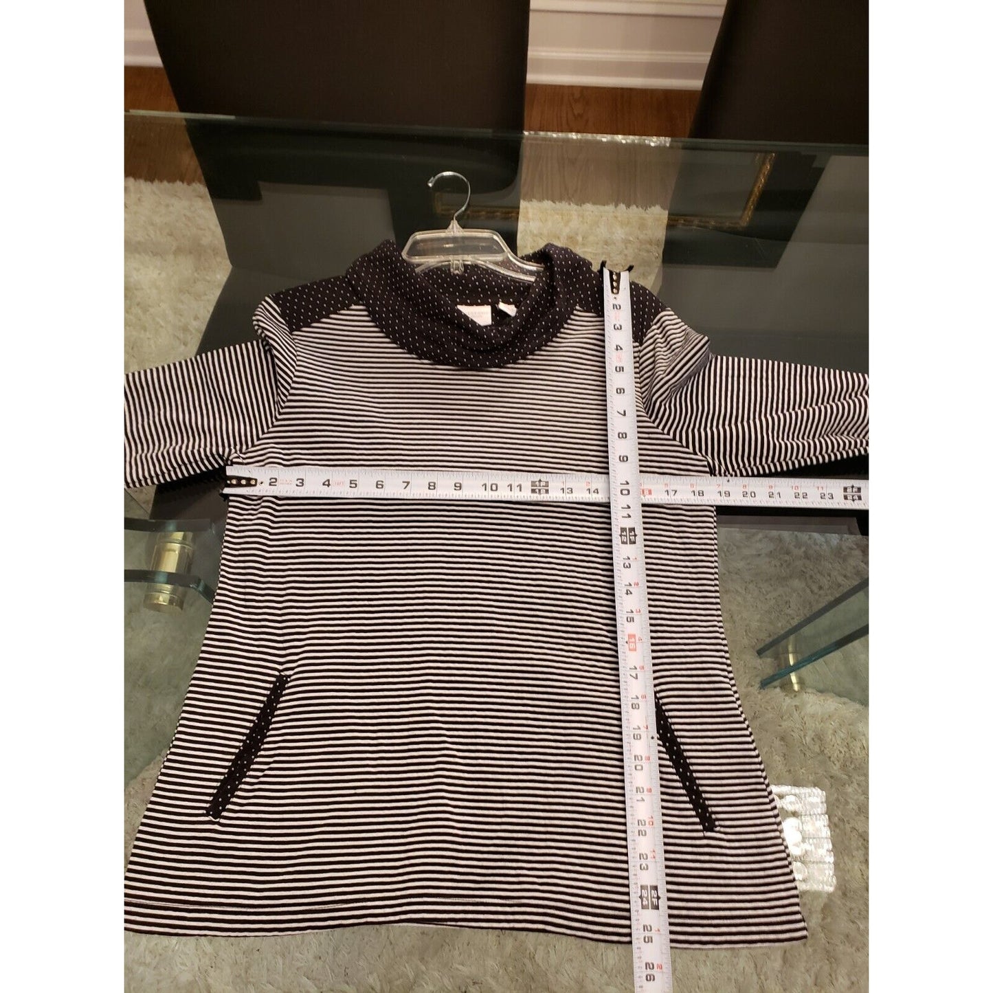 Weekends by Chico's Women's Black White Striped Long Sleeve Cowl Neck Sweater 1M