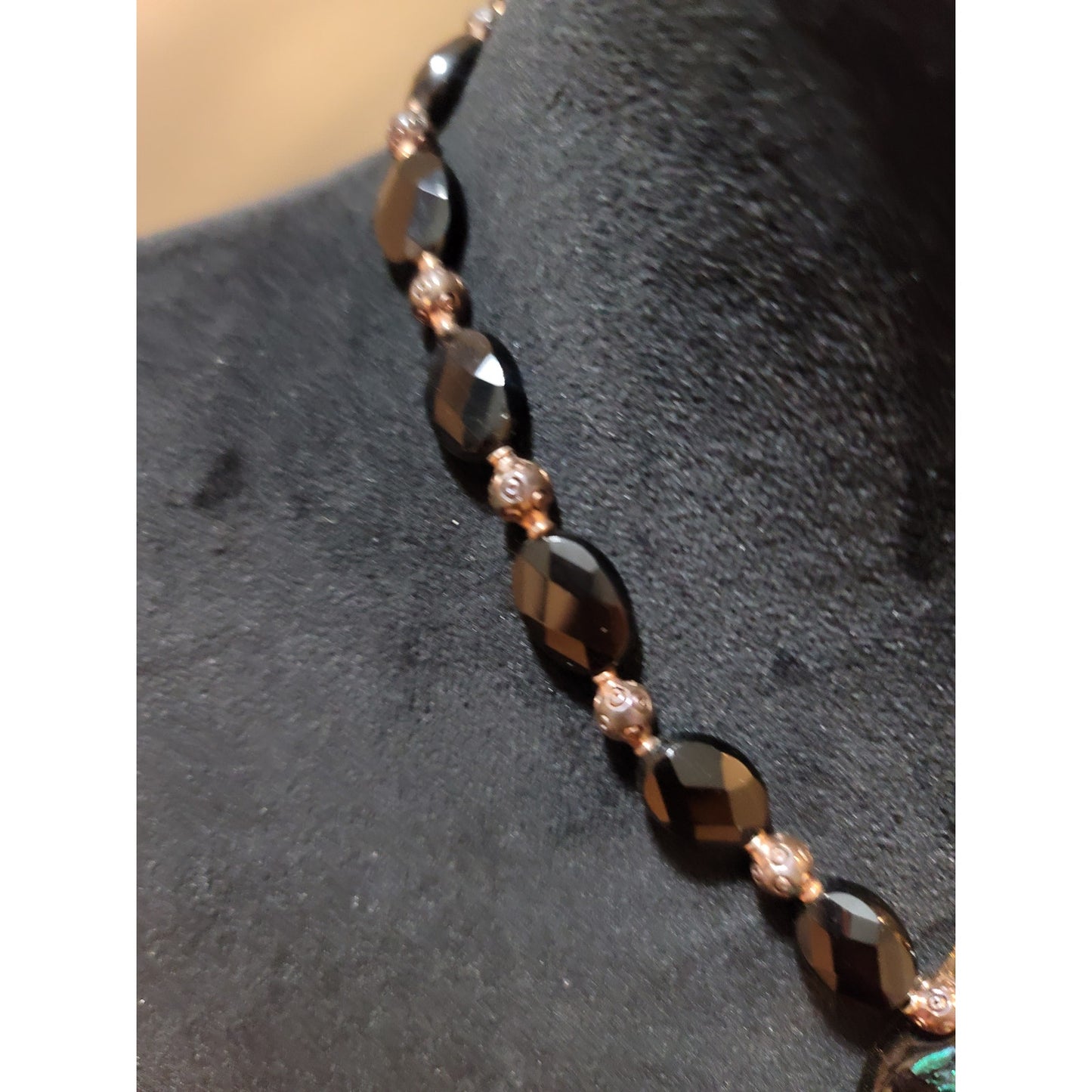 Women's Black Beaded Necklace With Glass Pendant And Toggle Lock Elegant Jewelry