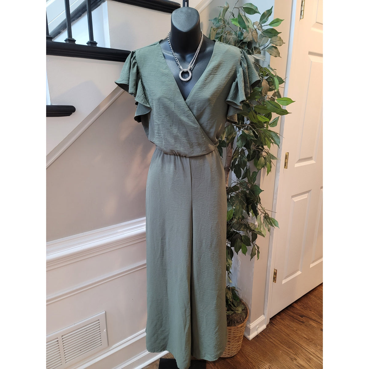 MSK Romper Women's Size Medium Olive Green 100% Polyester Short Sleeves Jumpsuit