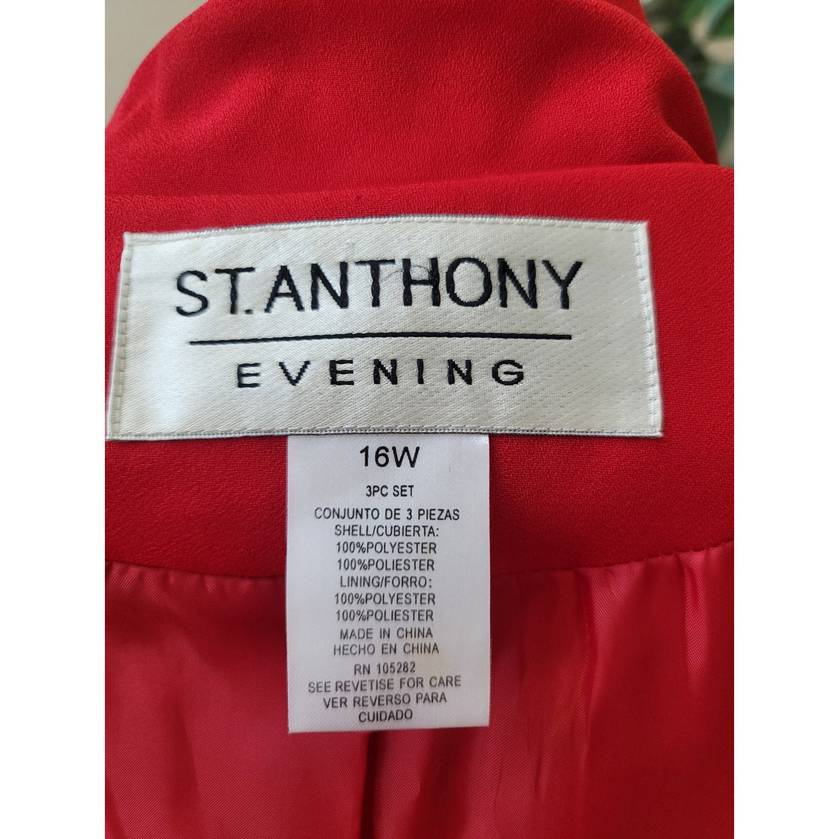 St Anthony Skirt Suit Women SZ 16W Red Rhinestone Long Sleeve Blazer Fully Lined