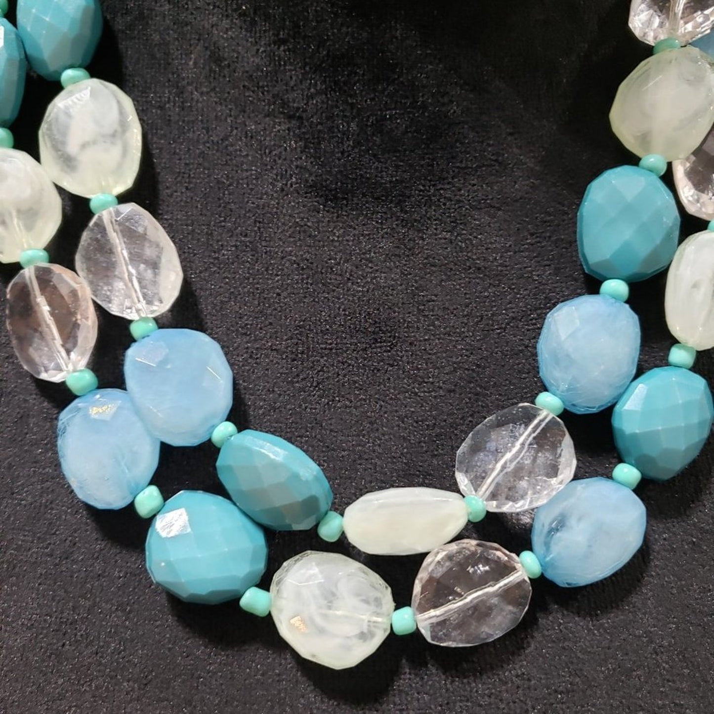 Women Fashion Mystic Mint Faceted Bead 2 Strand Collar Necklace w/ Lobster Clasp