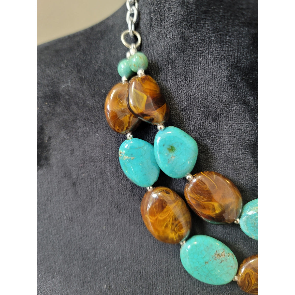 Women’s Chunky Jasper Beaded Statement Necklace With Silver Chain Adjust Clasp