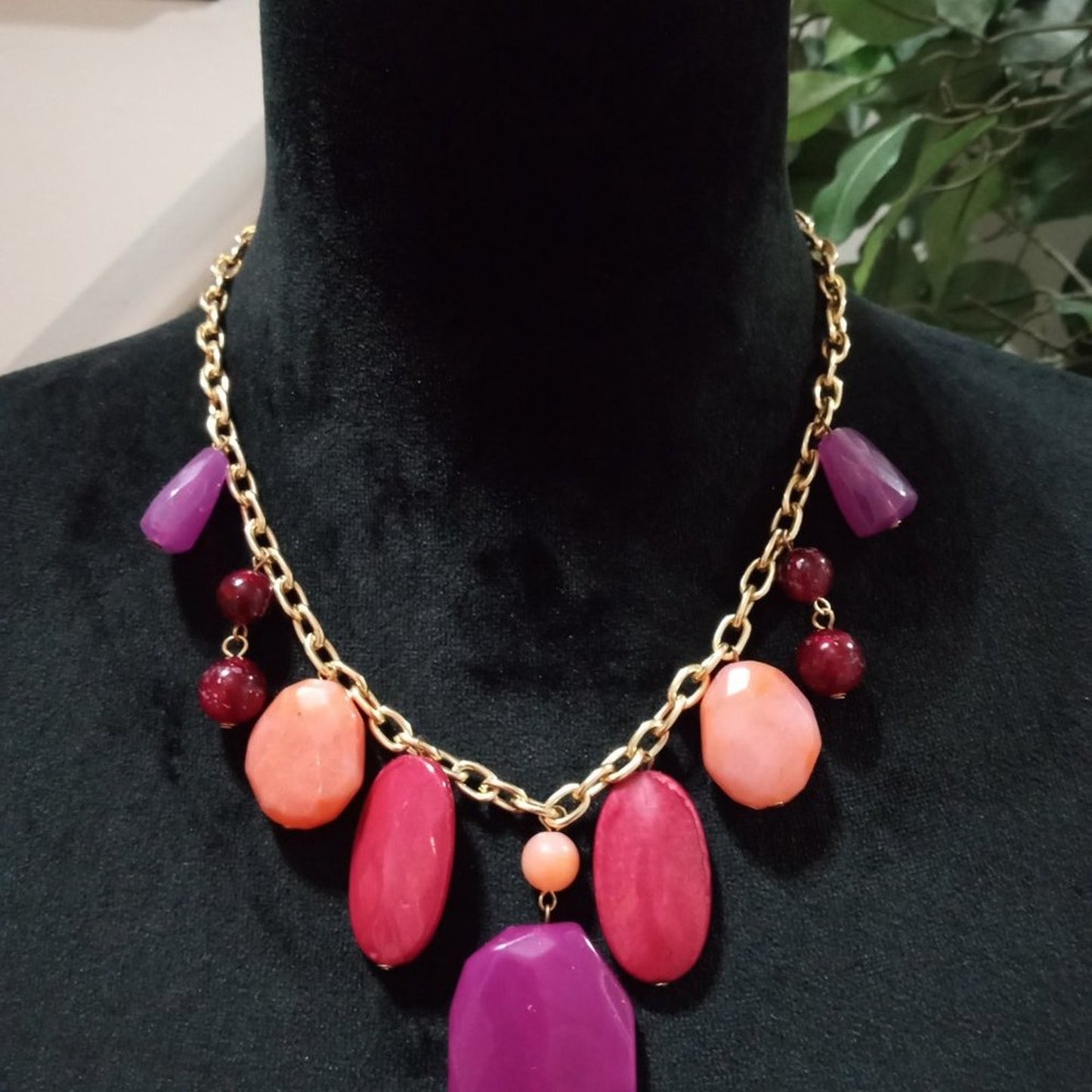 Womens Fashion Multicolor Gemstones Charm Collar Necklace with Lobster Clasp