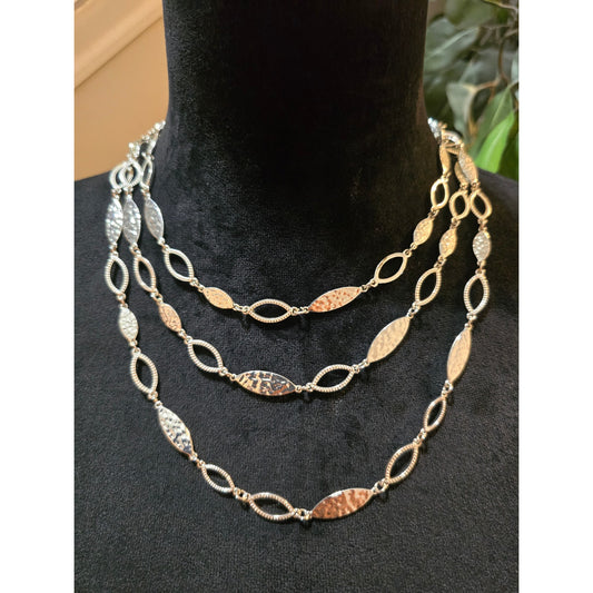 Vintage America MultiStrand Silver Tone Necklace Hammered Oval Links