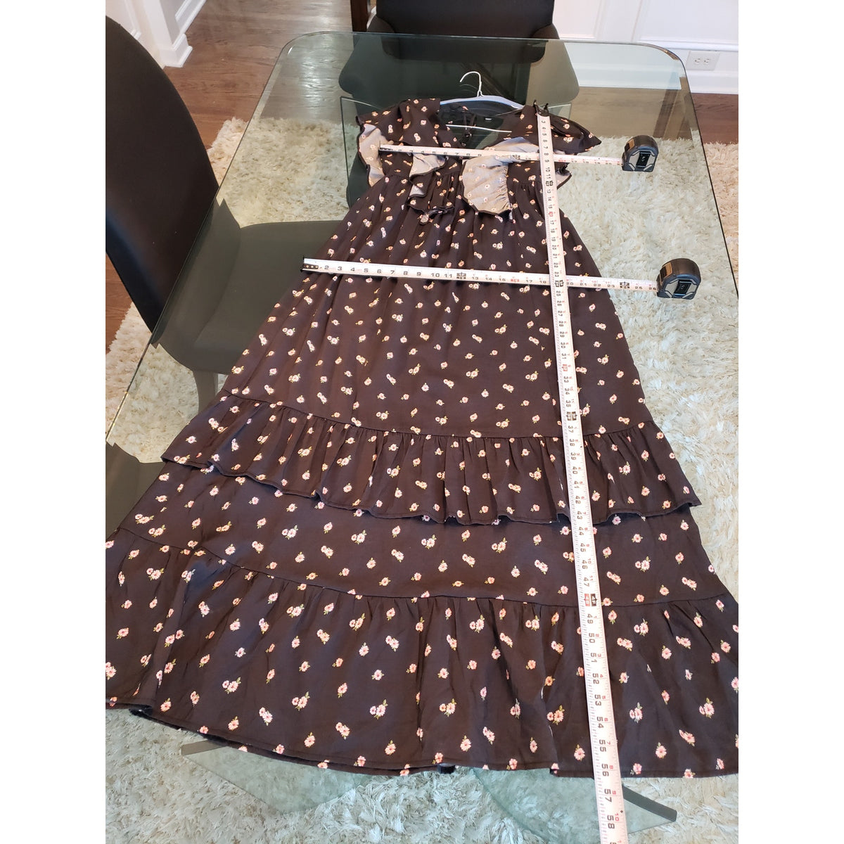 Forever 21 Long Maxi Dress Women's S Black Floral Butterfly Sleeve Plunge V Neck