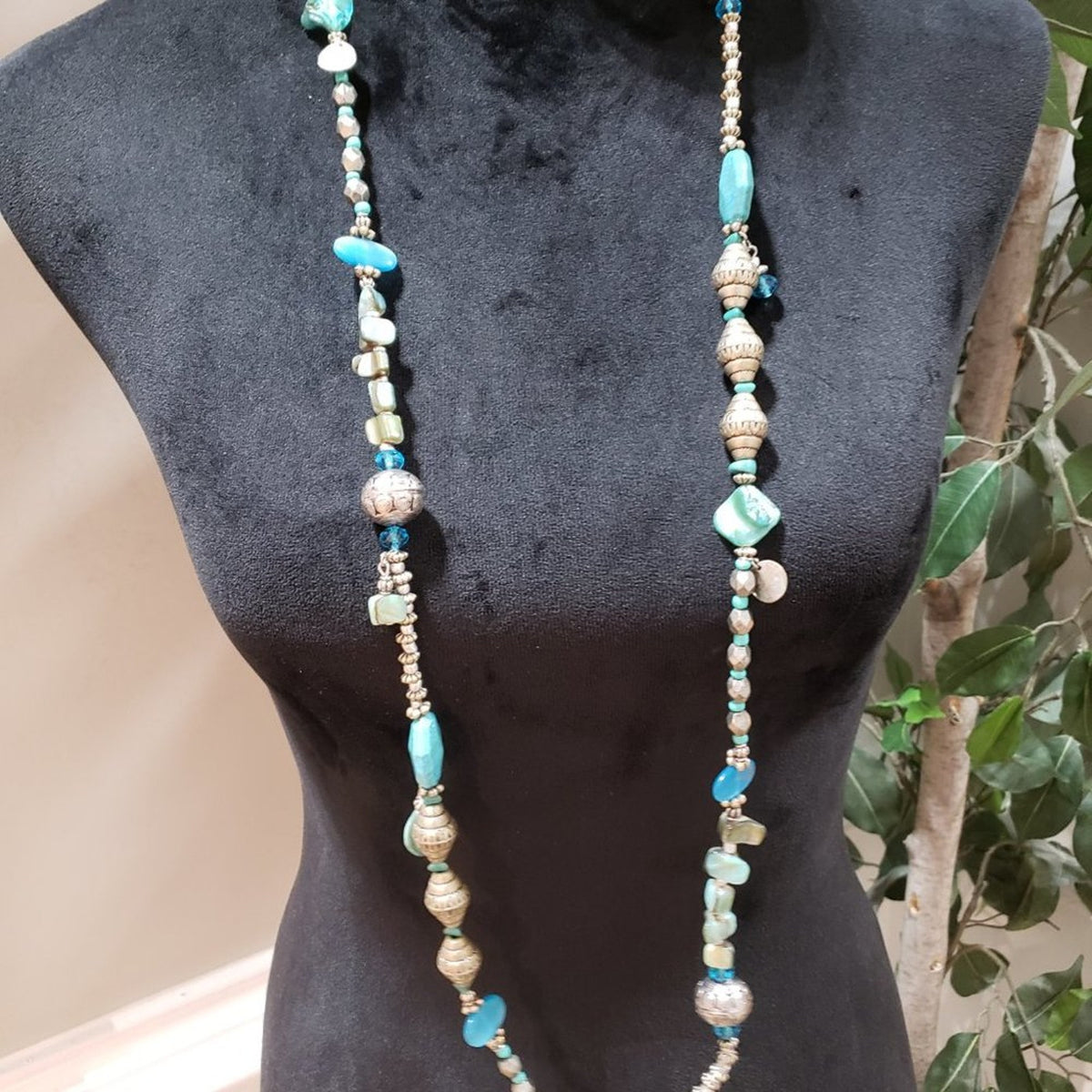 Chico's Womens Fashion Multicolor Rhinestones Abalone Shell Beaded Long Necklace
