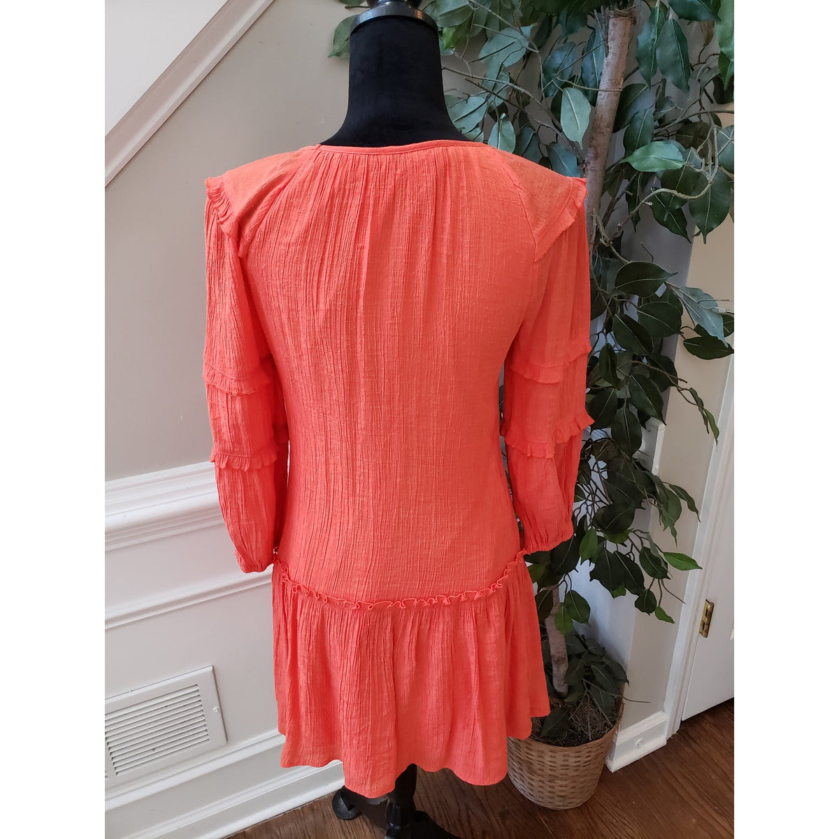 Harper 241 A-Line Dress Womens Small Coral Balloon Sleeve Frill Hem Lined