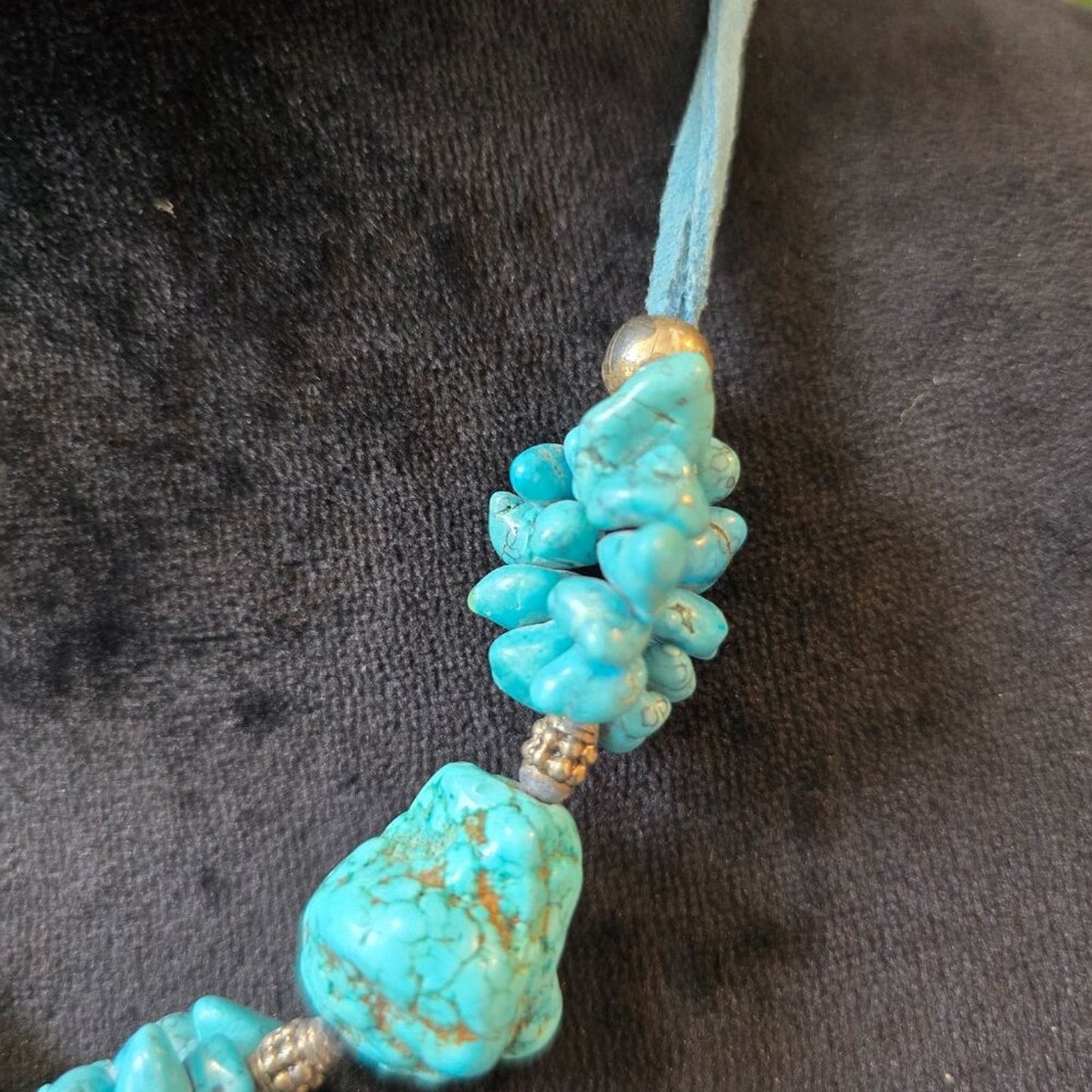 Womens Fashion Blue Turquoise Statement Necklace Jewelry with Lobster Clasp