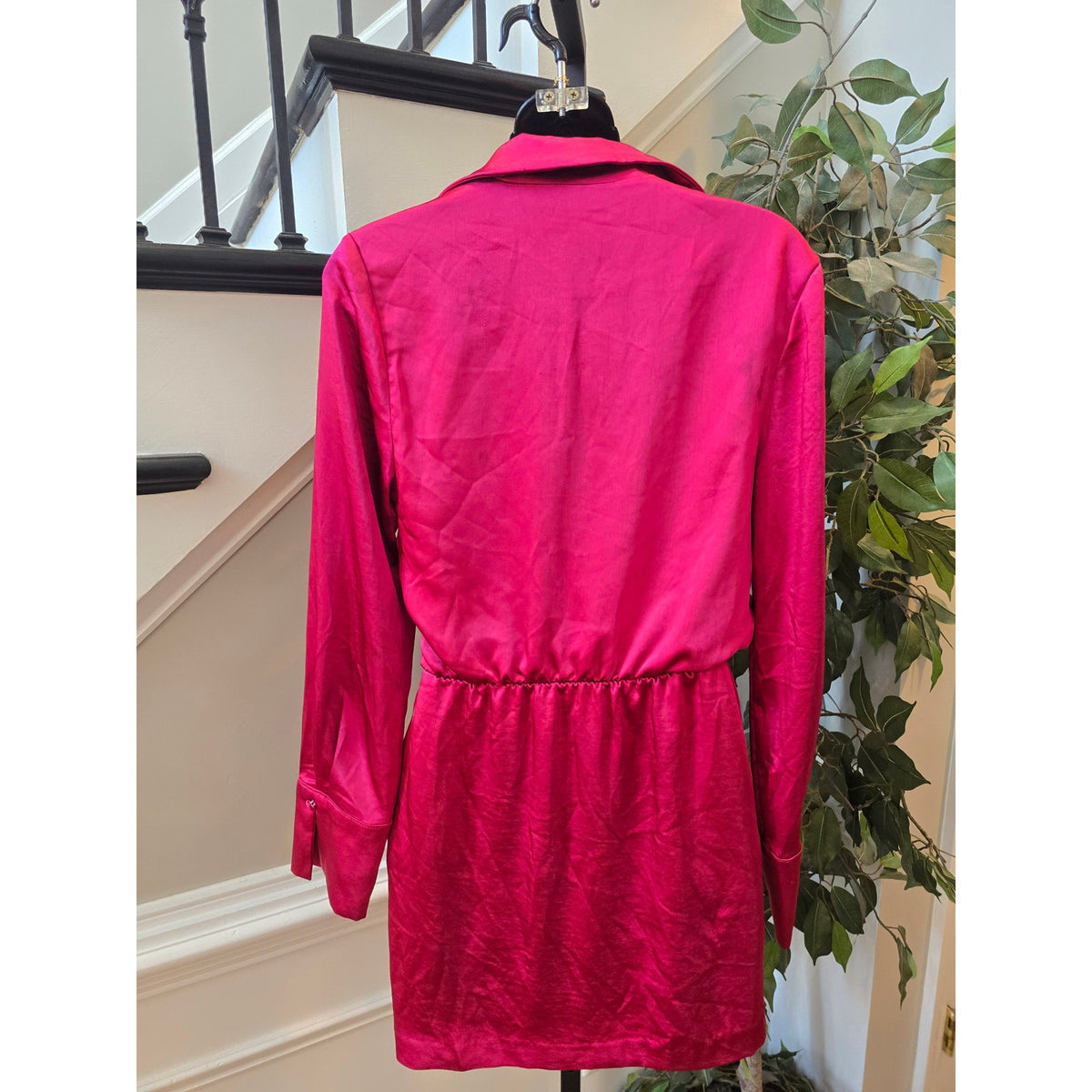 Endless Ross Mini Dress Women's Small Fuchsia Pink 100% Polyester Long Sleeves