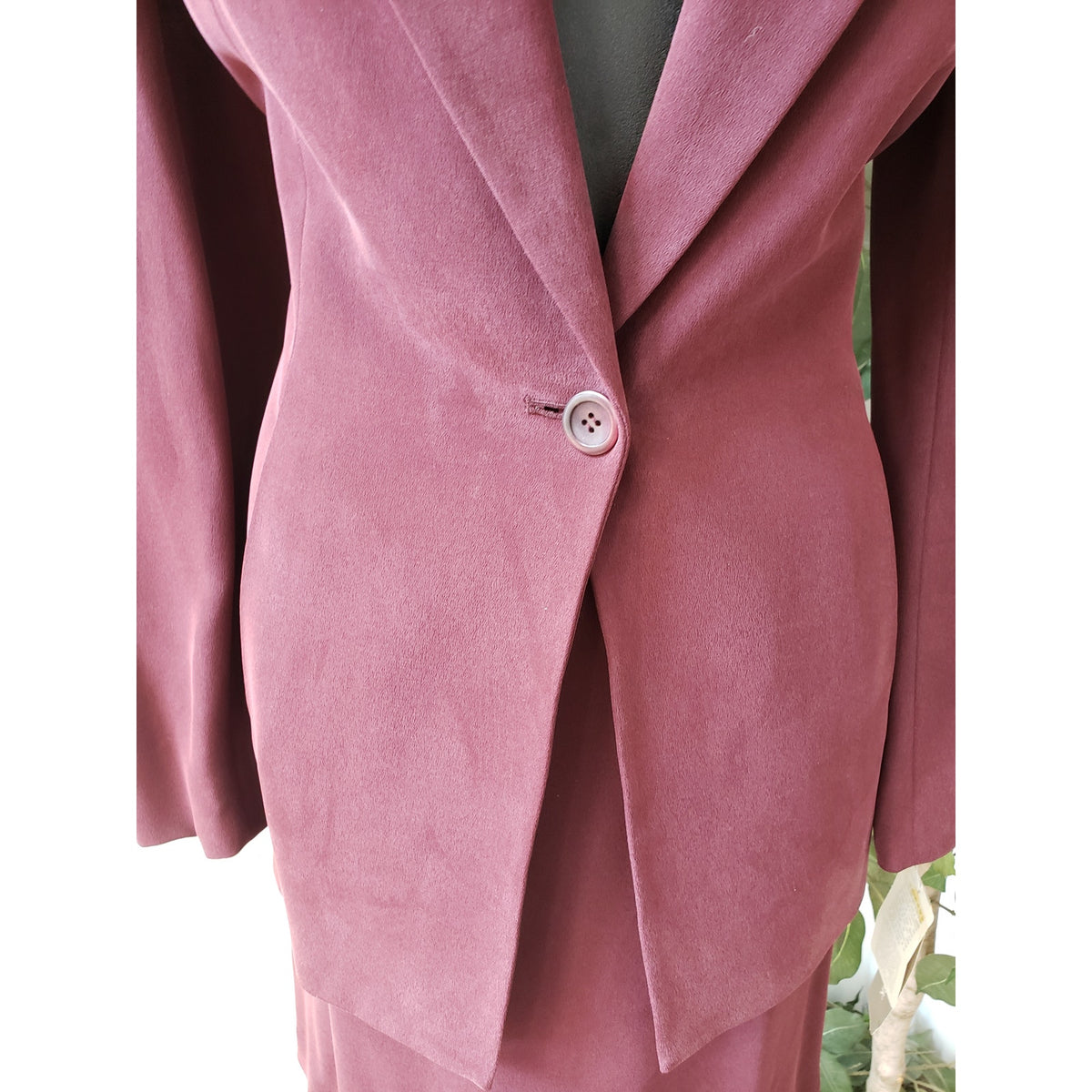 Jones New York 2 Piece Skirt Suit Silk 10 Burgundy Single Breasted 1 Button