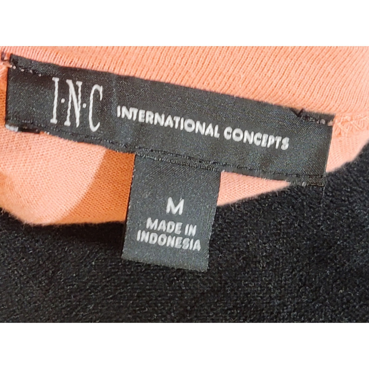 INC Blouse Top Women's Medium Peach Rhinestone Pearl Half Sleeves Crew Neck