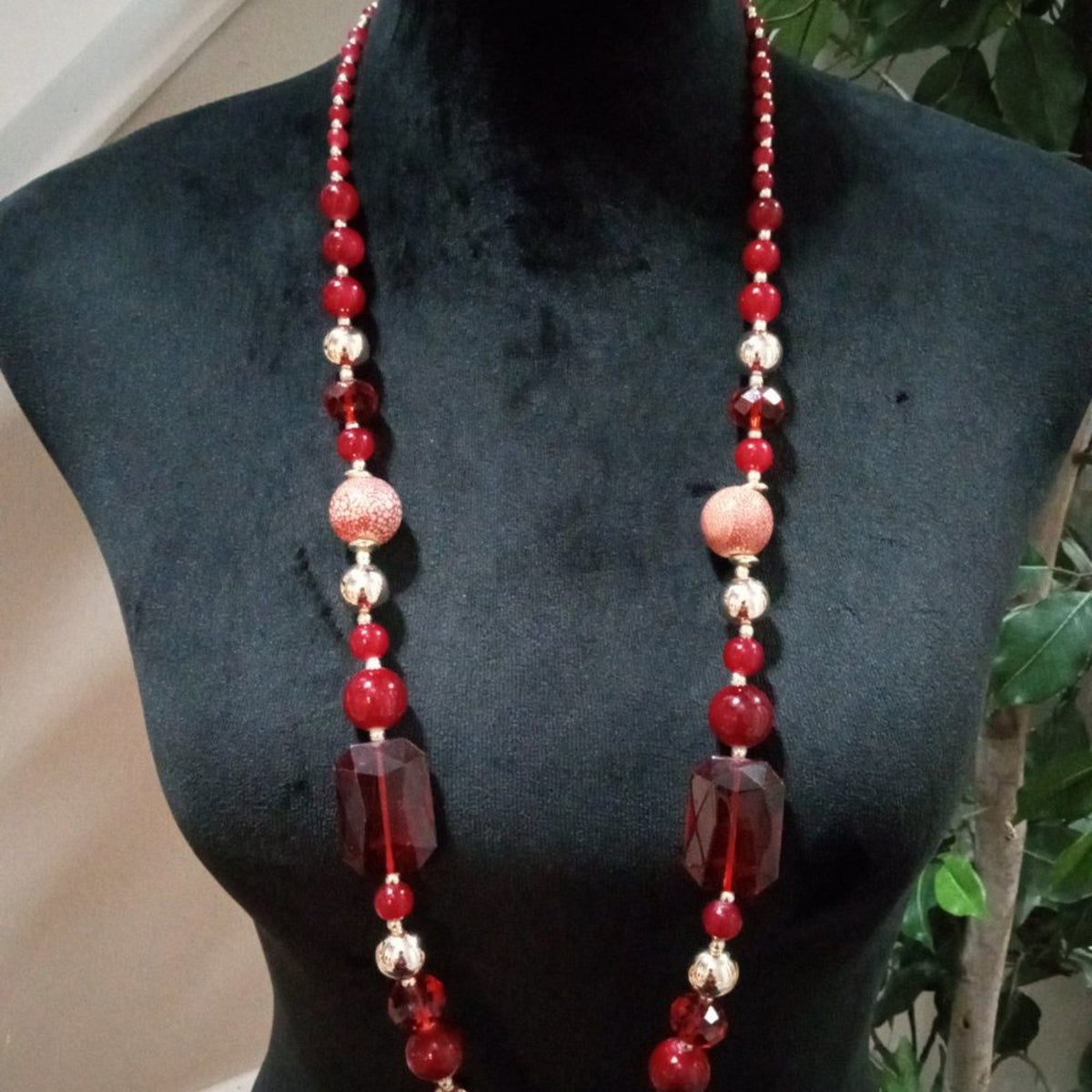 Womens Fashion Chunky Rhinestones Beaded Long Necklace with Lobster Clasp