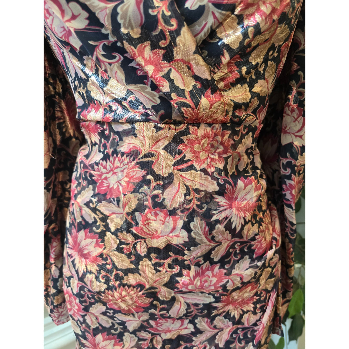 Express Sheath Mini Dress S Multi Floral Wrap V-Neck Puff Shoulder Causal Party