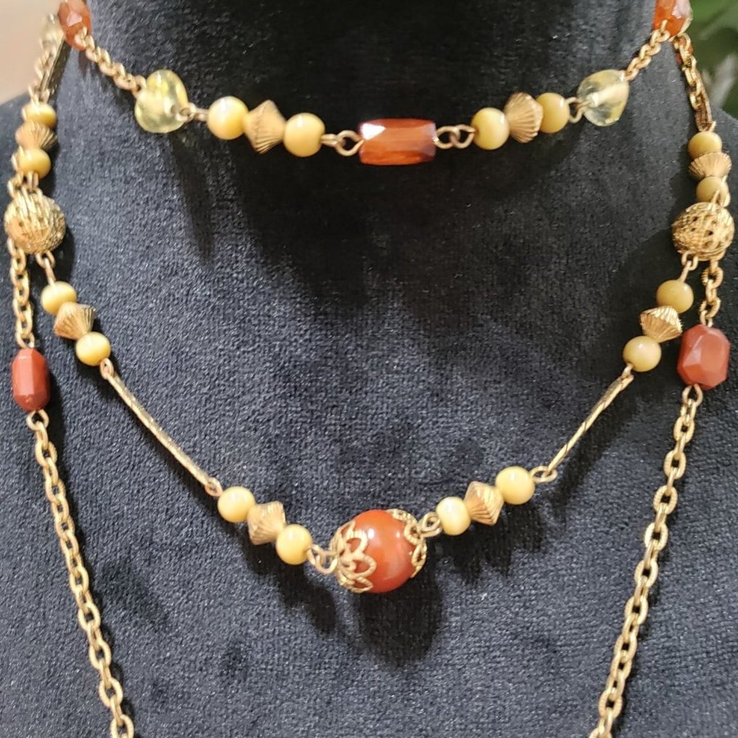 Women Fashion Triple Layer Beaded Charm Pendant Necklace with Lobster Clasp
