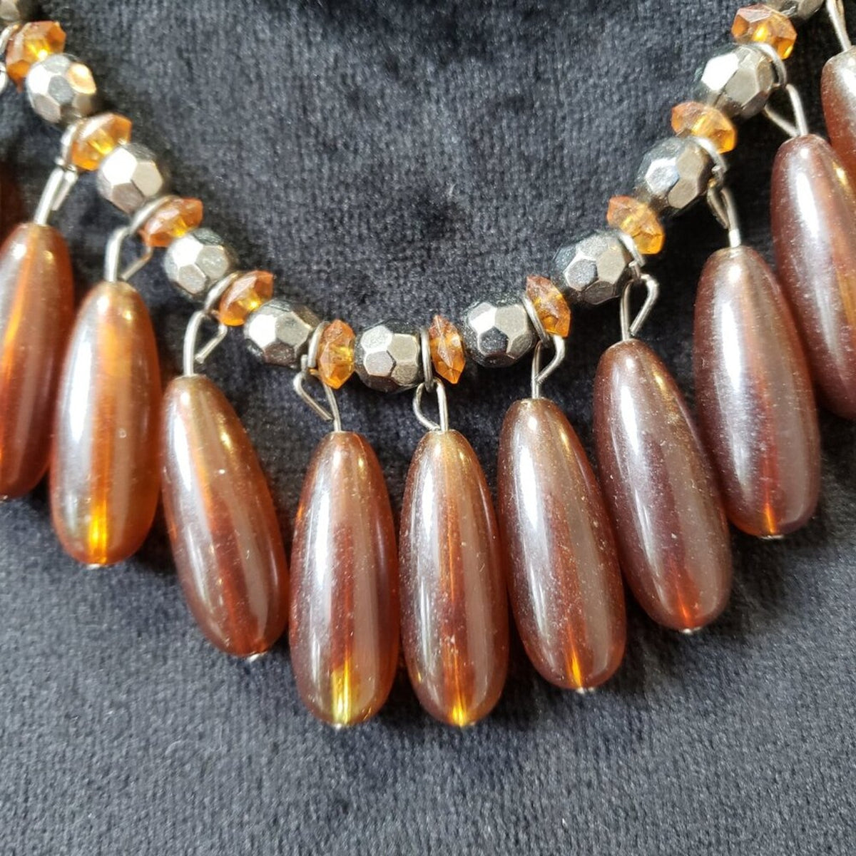 Womens Fashion Brown Glass Beads Link Chain Necklace Jewelry with Lobster Clasp