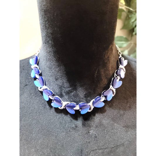 Women's Blue Heart Charm Necklace Hook Clasp Silver Chain Fashion Jewelry