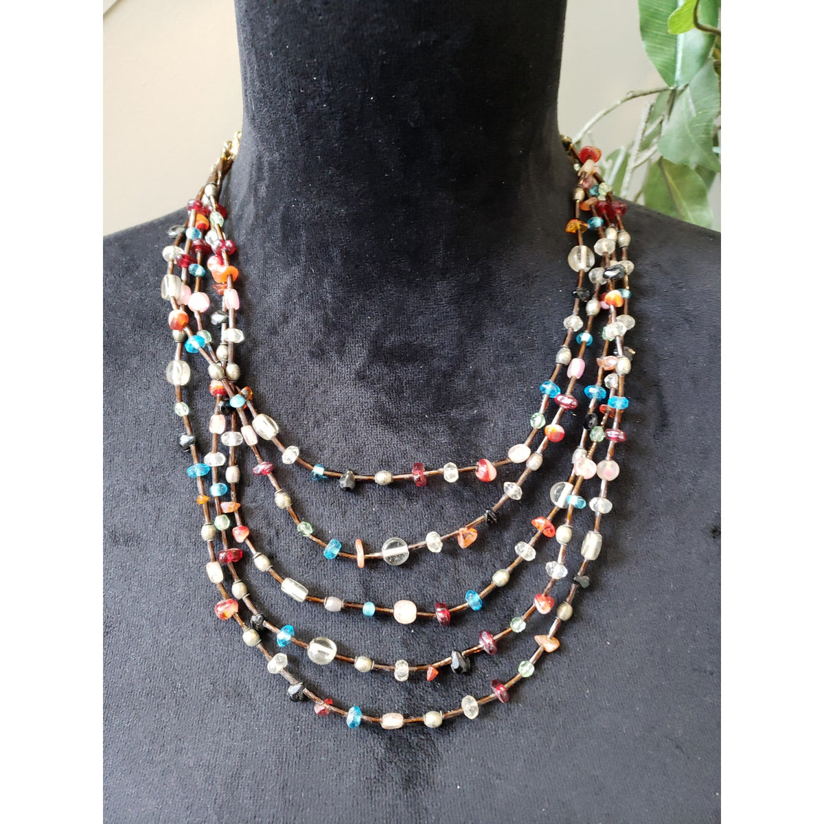 Womens Multicolor Beaded Layered Necklace Adjustable Lobster Clasp Boho Style