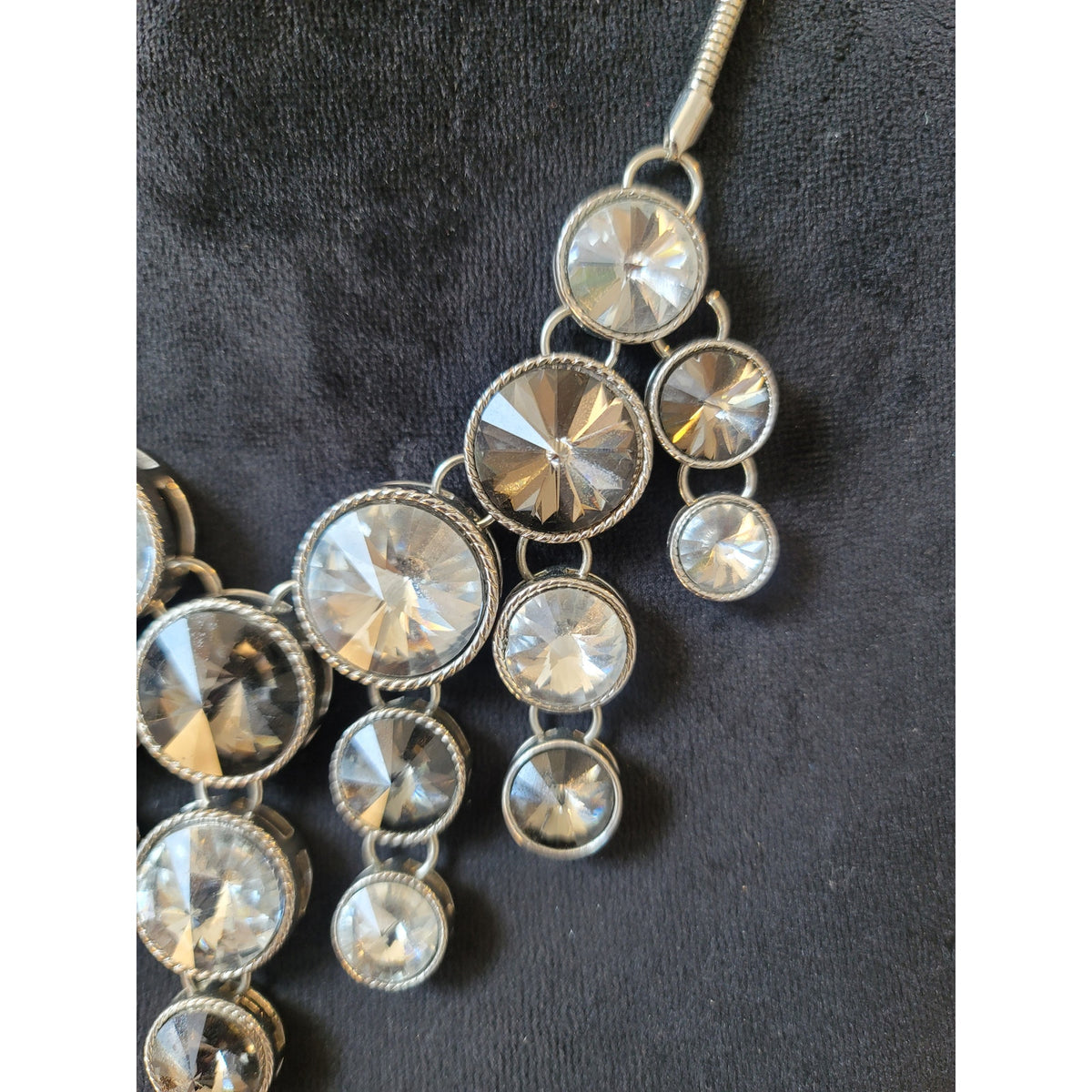 Women's Silver Statement Necklace With Lobster Clasp Layered Disc Crystal Design