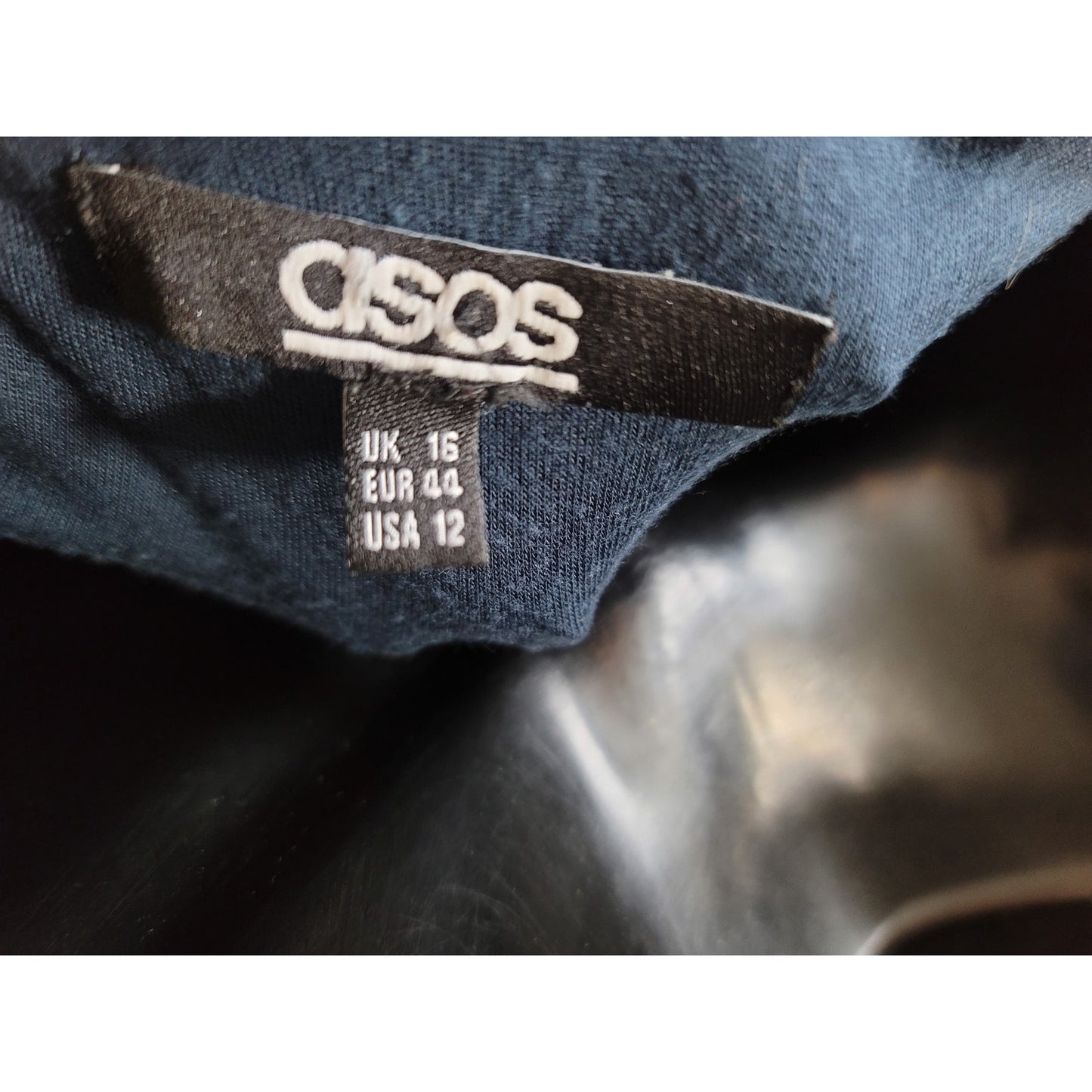 ASOS Midi Dress Womens Size 12 Navy Blue Ruched Waist Stretch Bodycon Elegant