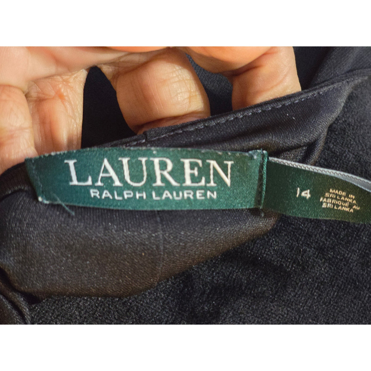 Lauren Ralph Lauren Cocktail Dress Women SZ 14 Black Faux Wrap Boat Neck Keyhole