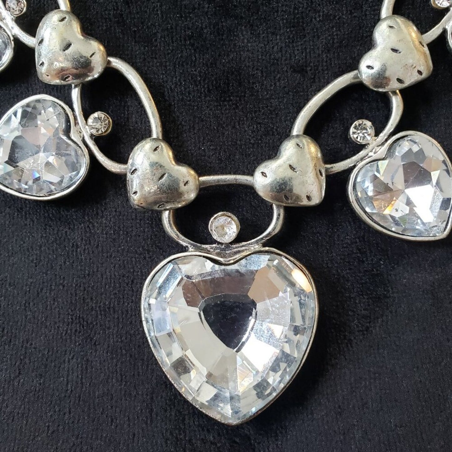 Traci Lynn Fashion Clear Rhinestone Hearts Necklace Jewelry with Lobster Clasp