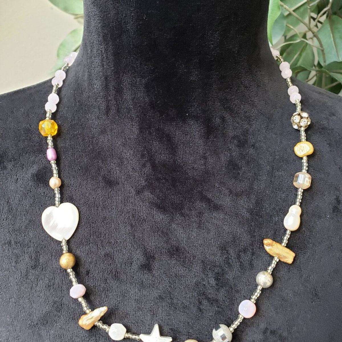 Womens Multicolor Pearl Crystal Necklace Jewelry with Tone Swirl Connector Women