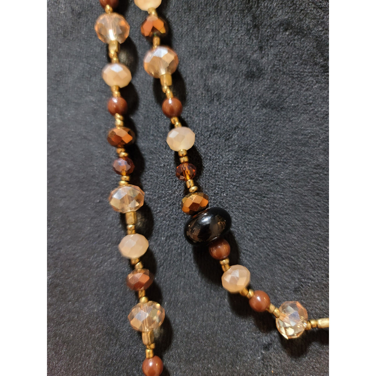 Women's Faceted Crystal and Brown Beaded Long Layered Necklace Jewelry