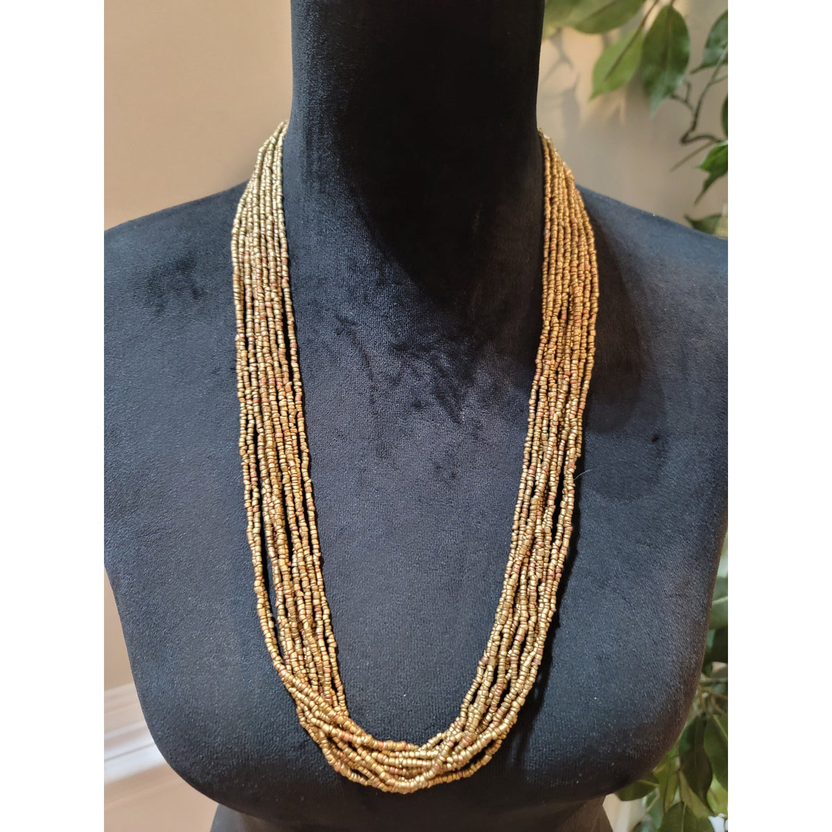 Women's Multi Strand Brass Beaded Fashion Necklace With Hook Clasp Lock