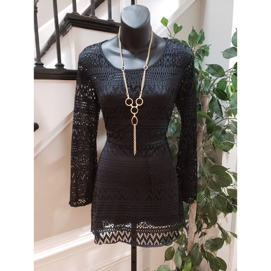Love Culture Women's Black Polyester Round Neck Long Sleeve Knee Length Dress S