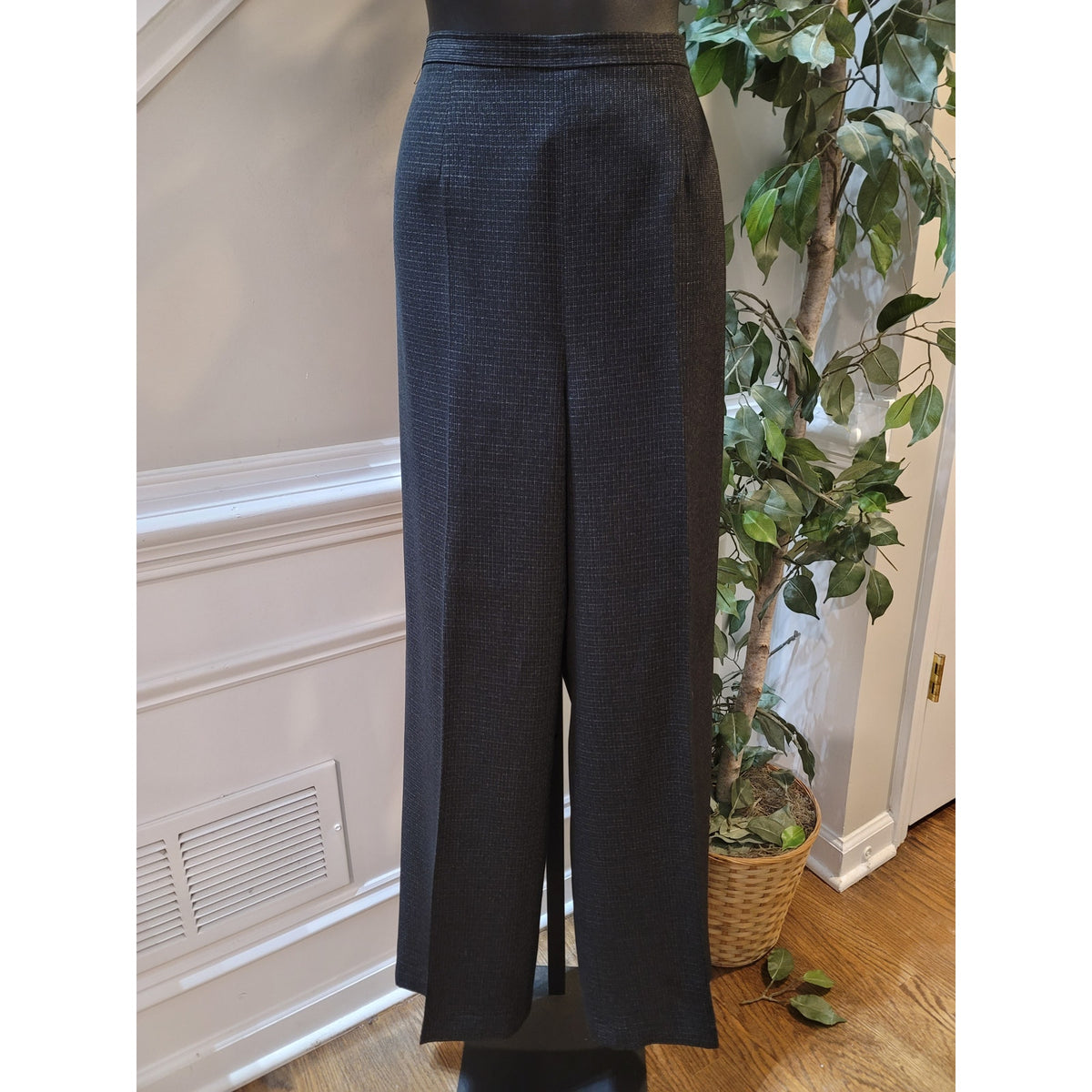 Le Suit Pant Suit Women SZ 12 Black Micro-Plaid Single Button Blazer Fully Lined