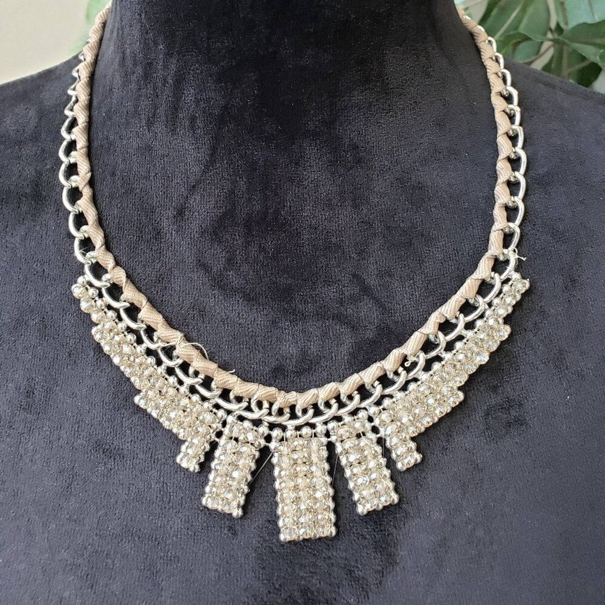 Womens Fashion Silver Tone Beaded Fringe Necklace Jewelry with Lobster Clasp