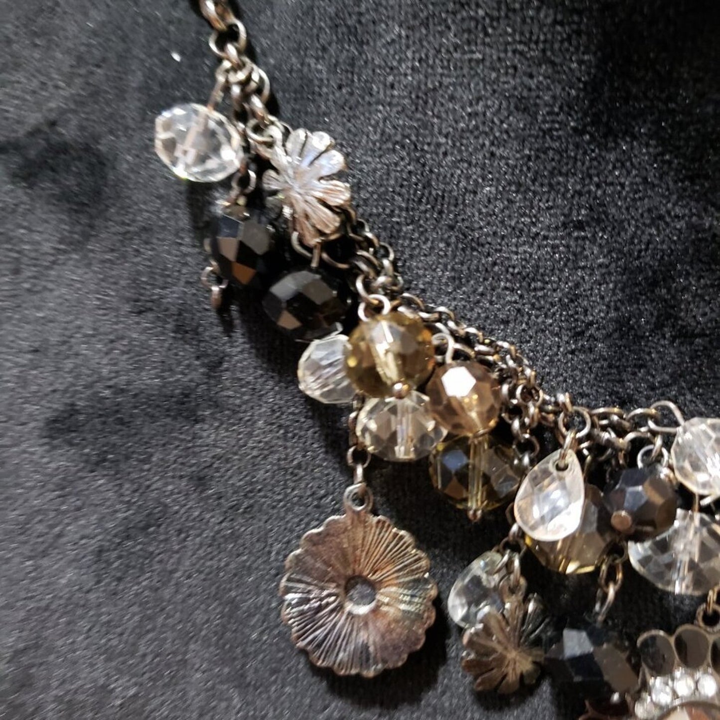 Womens Fashion Black Clear Crystal Silver Tone Chain Necklace with Lobster Clasp