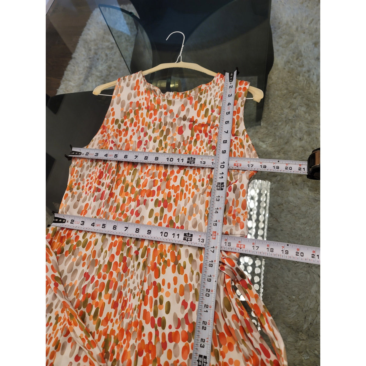 Shelby & Palmer Maxi Dress Women's XL Coral White Stretch Abstract Tie-Waist