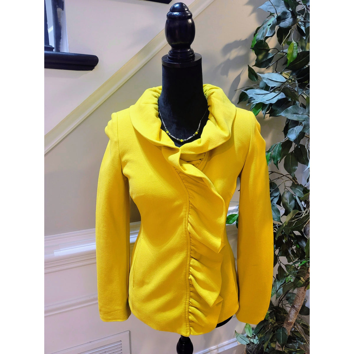 International Concepts Cardigan Jacket Womens SZ XS Yellow Ruffle Long Sleeve