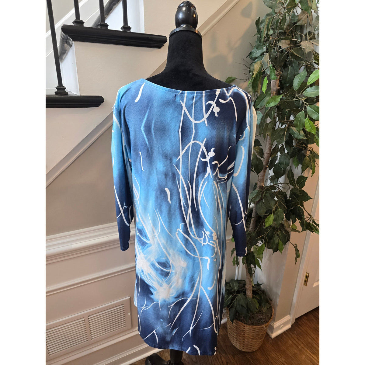 R&B Collection Shirt Dress Women's Size 2X Blue Floral Pattern Long Sleeves