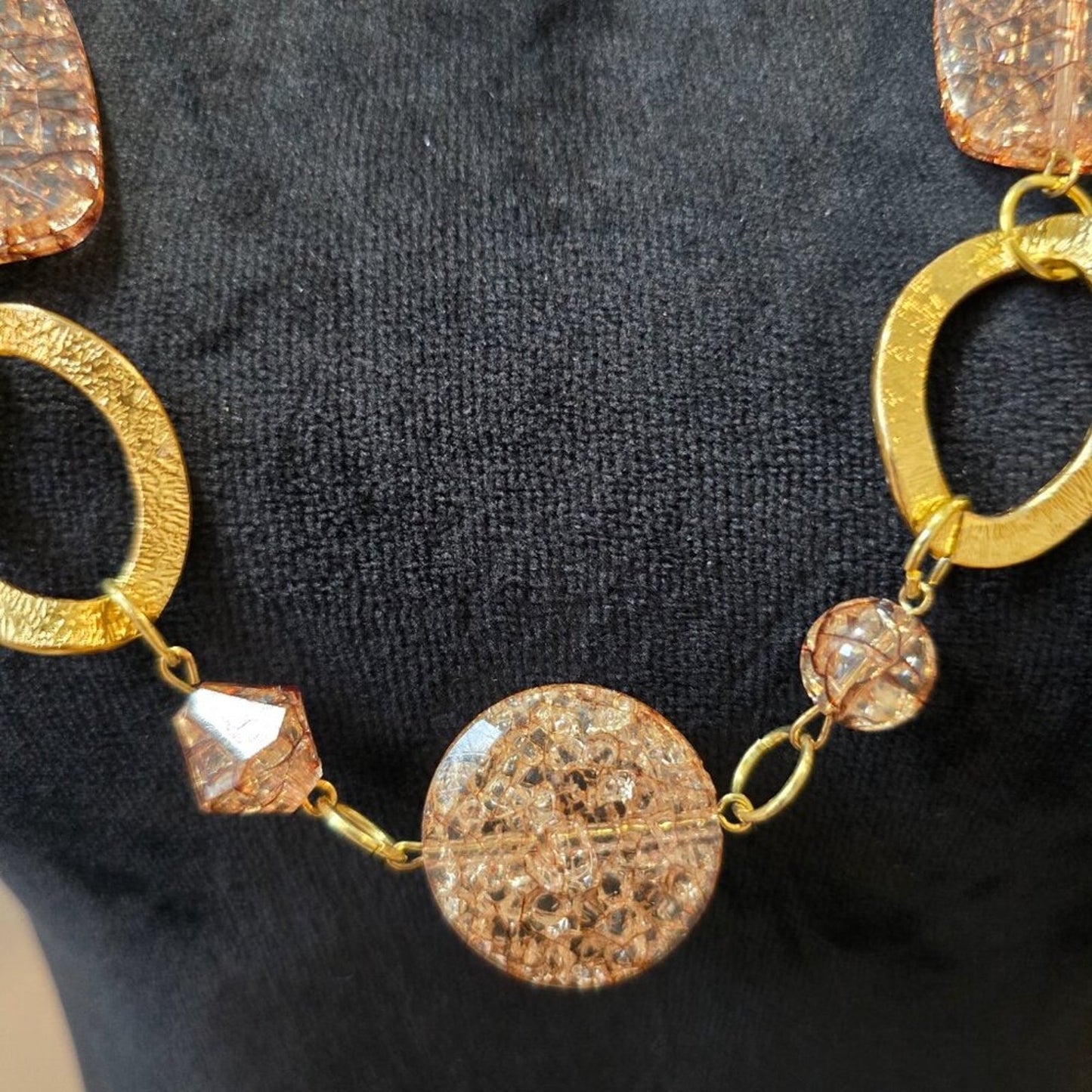 Womens Fashion Brown Crystal Gold Tone Disc Linked Chain Necklace Jewelry