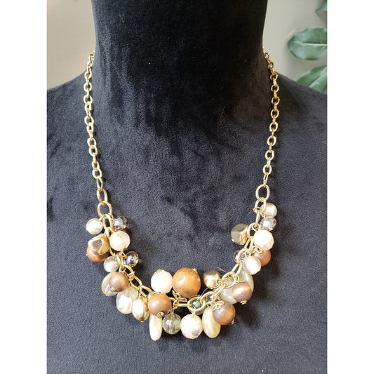 Women's Statement Necklace Beaded Charms Wood Shell Mix Lobster Clasp Jewelry