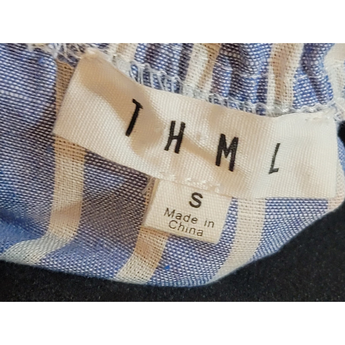 THML Blouse Top Women's Small Blue/White Stripe Elastic Neck Raglan Sleeves