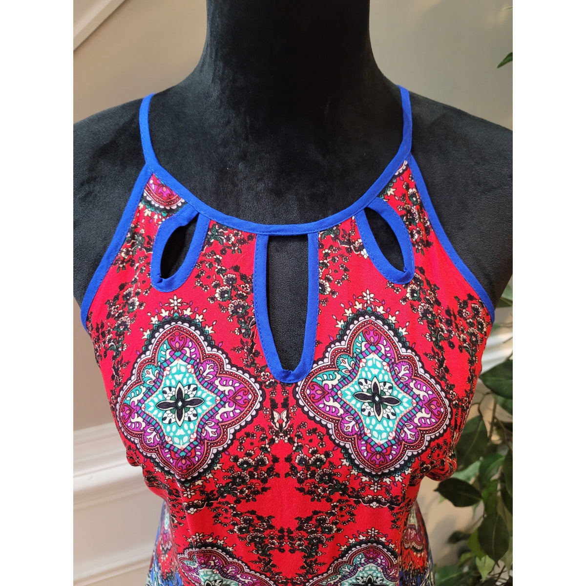 Cato Blouse Top Women's Small Multicolour Paisley Keyhole Spaghetti Strap