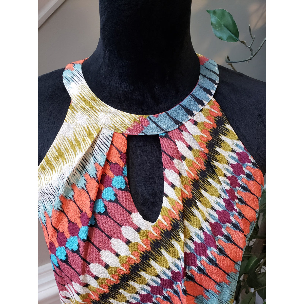 As U Wish Dress Women M Multicolor Sleeveless Ikat Halter Keyhole Boho Chic