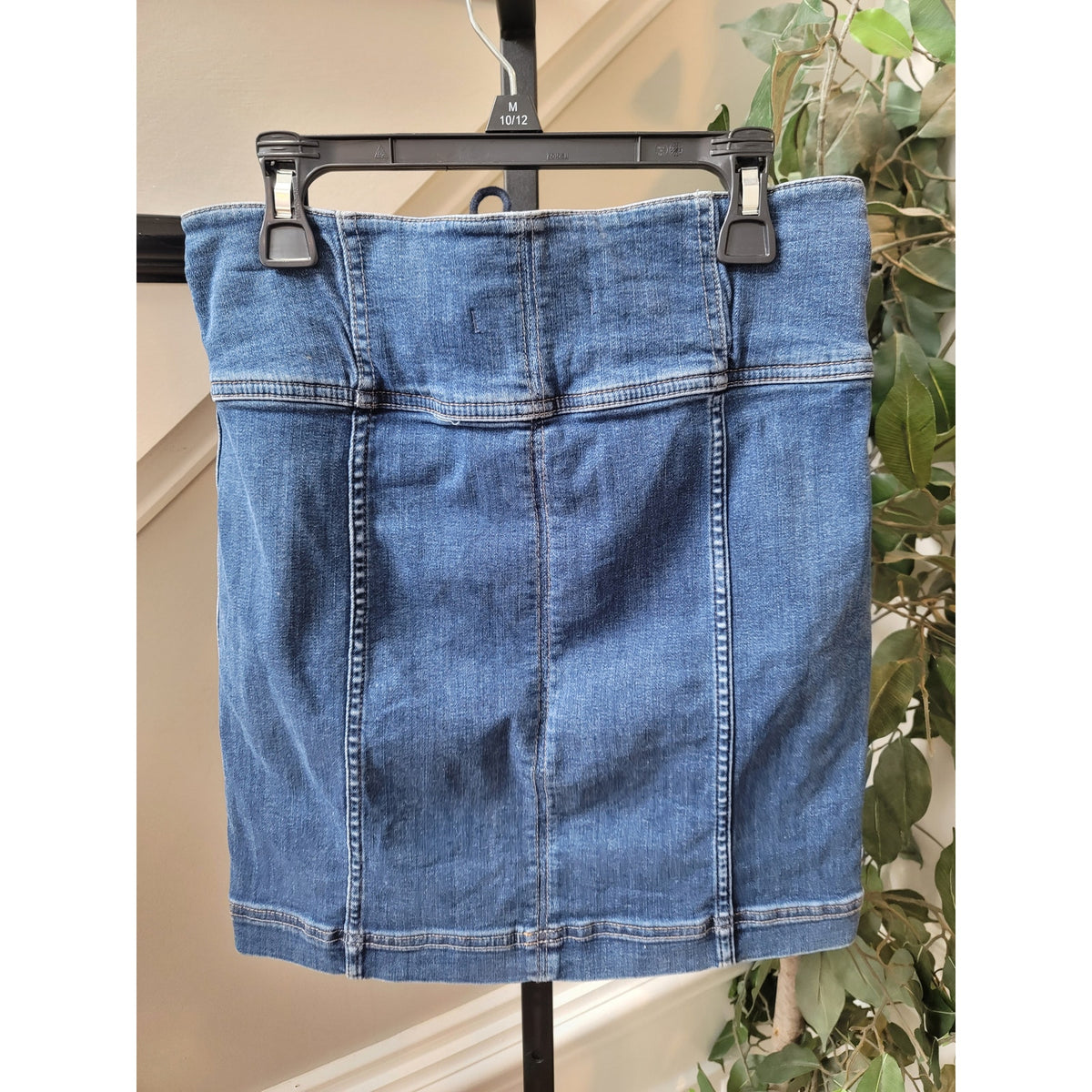 Free People Mini Skirt Women's SZ 4 Blue Denim Corset Waist Straight Fit Zip Fly