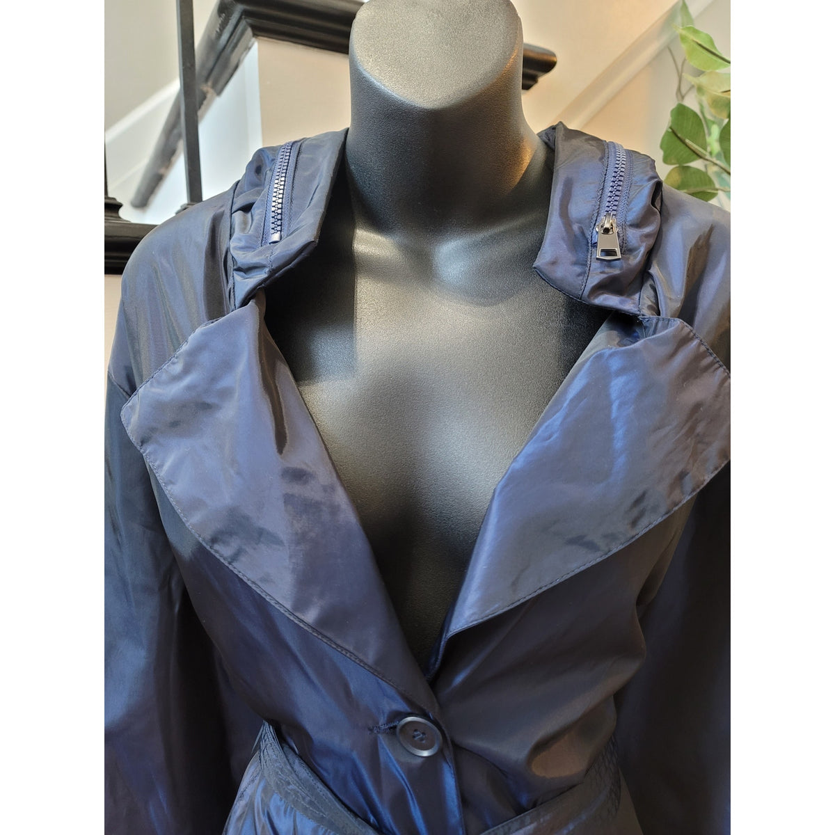 Selection Trench Raincoat Women's Size 28/30 Blue Button Front Back Zipper