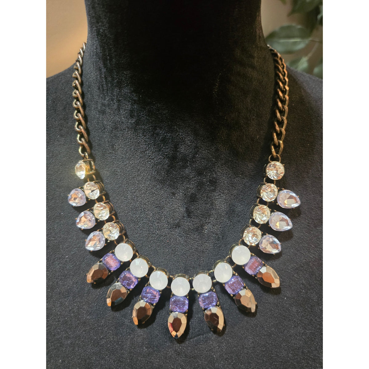 Women's Silver Tone Rhinestone Drop Pendant Chain Necklace with Lobster Clasp